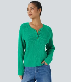 Sweaters<HALARA Round Neck Front Long Sleeve Casual Sweater