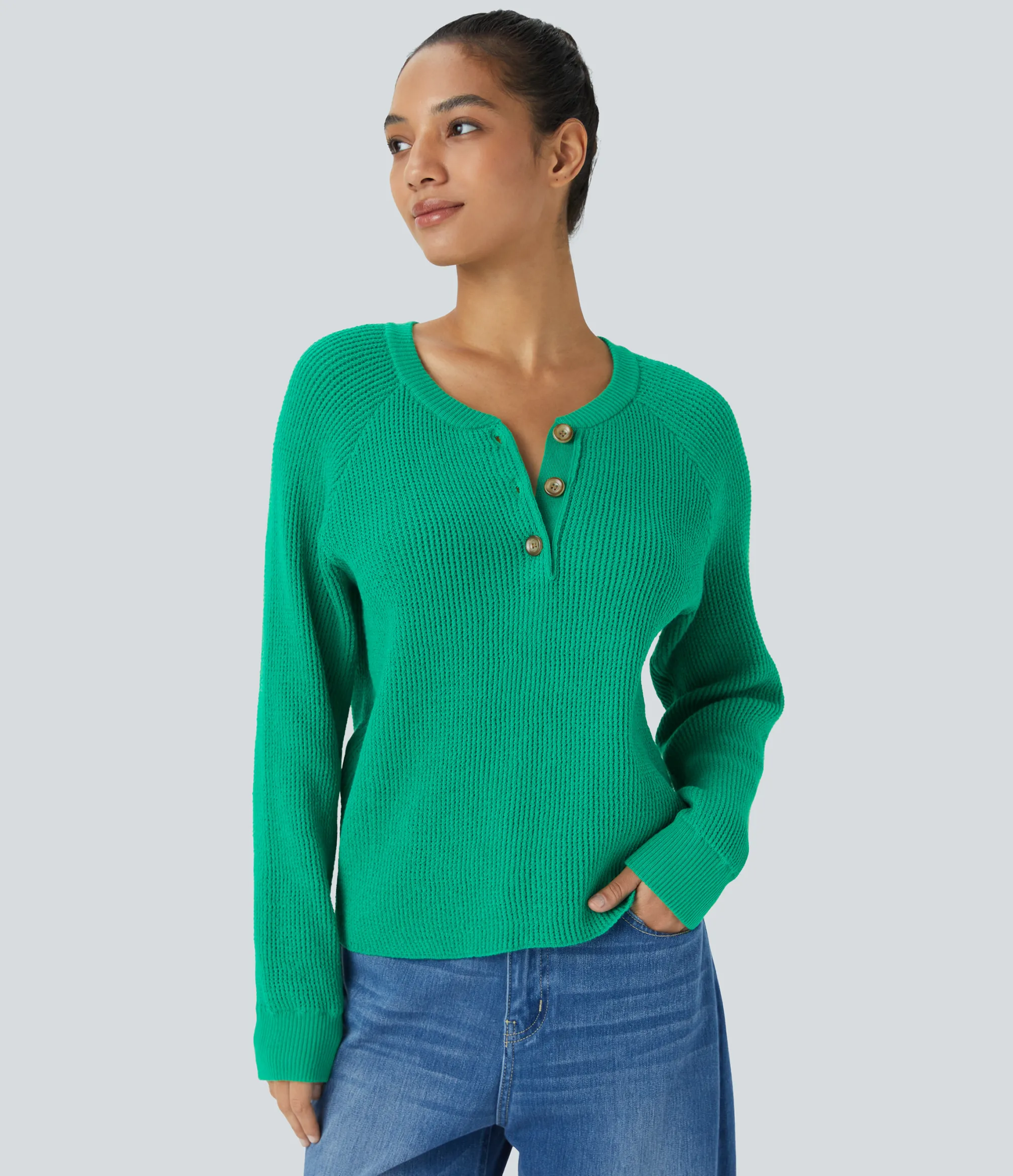Sweaters<HALARA Round Neck Front Long Sleeve Casual Sweater