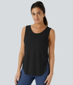 Casual Tops|Tank Tops & Camis<HALARA Round Neck Hem Casual Tank Top