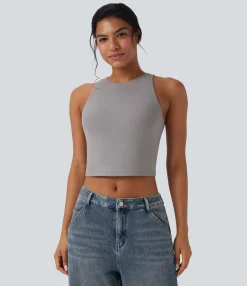 Casual Tops|Tank Tops & Camis<HALARA Round Neck Keyhole Back Cropped Casual Tank Top
