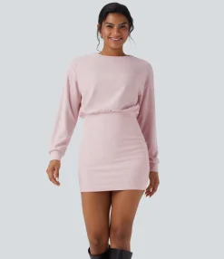 Bodycon Dresses|Mini Dresses<HALARA Round Neck Long Sleeve Bodycon Mini Casual Dress