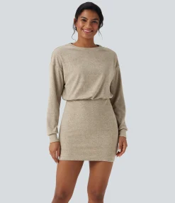 Bodycon Dresses|Mini Dresses<HALARA Round Neck Long Sleeve Bodycon Mini Casual Dress