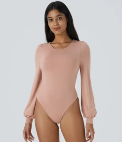 Bodysuits<HALARA Round Neck Long Sleeve Casual Bodysuit