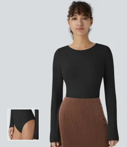 Bodysuits<HALARA Round Neck Long Sleeve Casual Bodysuit