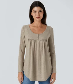 Casual Tops<HALARA Round Neck Long Sleeve Curved Hem Casual Top