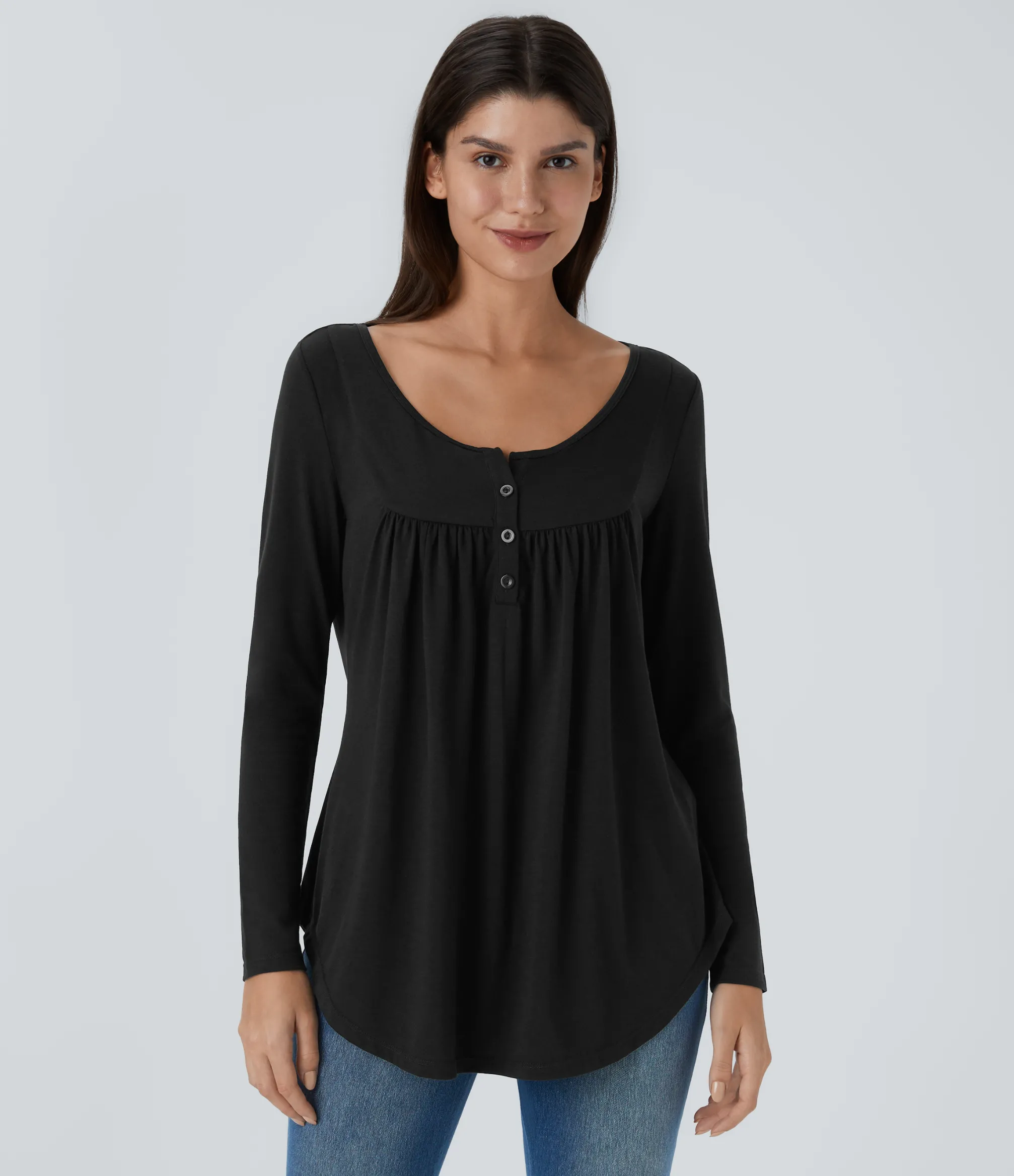 Casual Tops<HALARA Round Neck Long Sleeve Curved Hem Casual Top