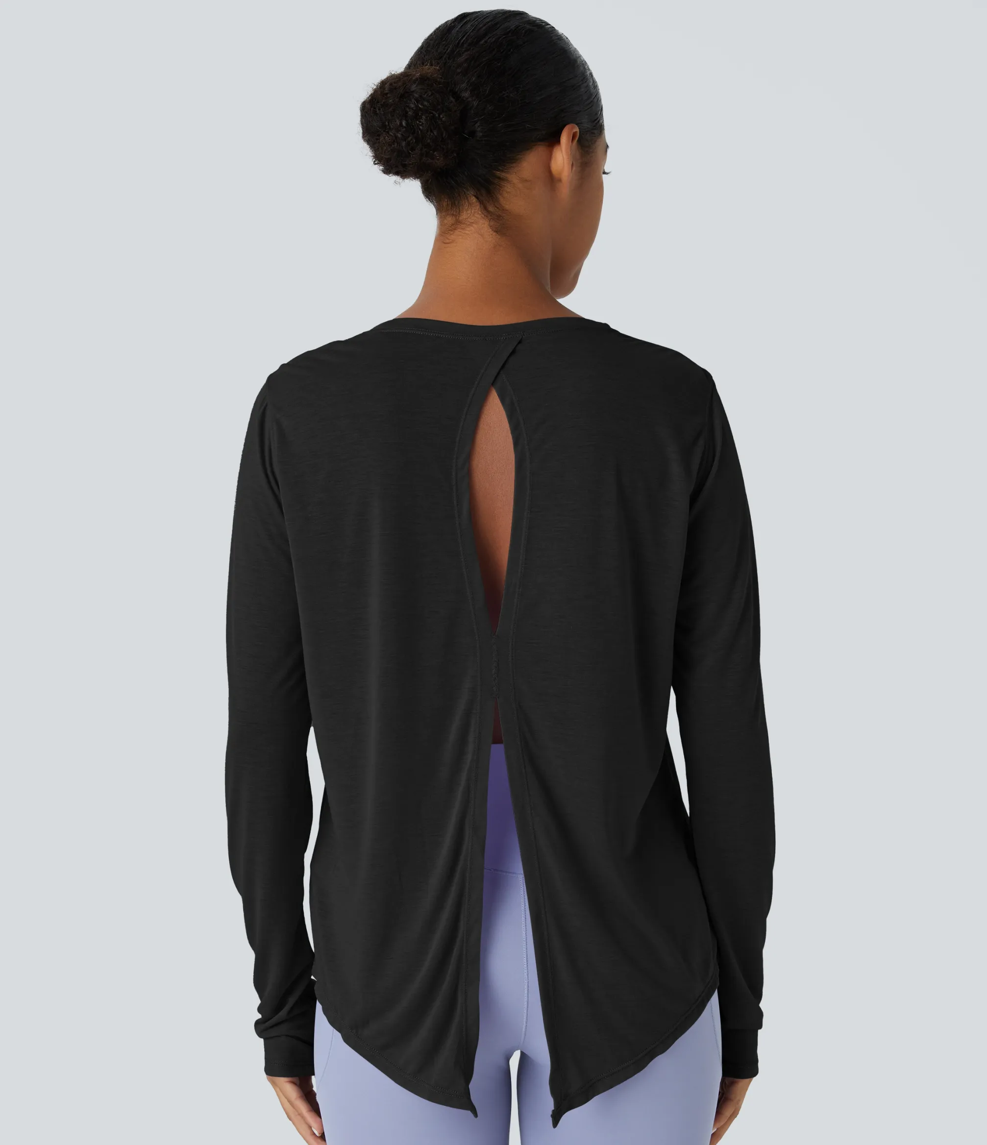 Sports Tops|Sports Tops<HALARA Round Neck Long Sleeve Cut Out Tie Back Yoga Sports Top