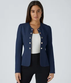 Work Tops|Jackets & Outerwear<HALARA Round Neck Long Sleeve Decorative Slim Work Jacket