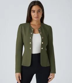 Work Tops|Jackets & Outerwear<HALARA Round Neck Long Sleeve Decorative Slim Work Jacket