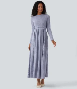 Maxi & Midi Dresses|Dresses<HALARA Round Neck Long Sleeve Flare Maxi Casual Dress