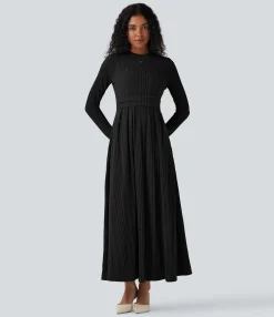 Maxi & Midi Dresses|Dresses<HALARA Round Neck Long Sleeve Flare Maxi Casual Dress