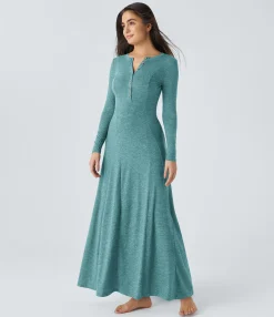 Maxi & Midi Dresses|Dresses<HALARA Round Neck Long Sleeve Flare Maxi Casual Dress