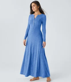 Maxi & Midi Dresses|Dresses<HALARA Round Neck Long Sleeve Flare Maxi Casual Dress