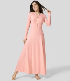 Maxi & Midi Dresses|Dresses<HALARA Round Neck Long Sleeve Flare Maxi Casual Dress