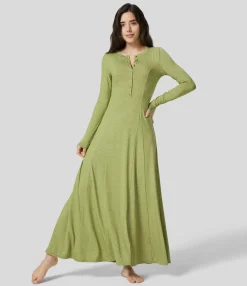 Maxi & Midi Dresses|Dresses<HALARA Round Neck Long Sleeve Flare Maxi Casual Dress