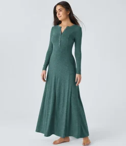 Maxi & Midi Dresses|Dresses<HALARA Round Neck Long Sleeve Flare Maxi Casual Dress
