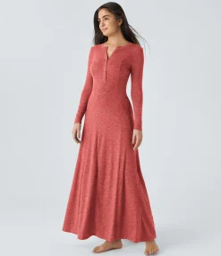 Maxi & Midi Dresses|Dresses<HALARA Round Neck Long Sleeve Flare Maxi Casual Dress