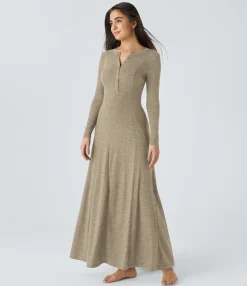 Maxi & Midi Dresses|Dresses<HALARA Round Neck Long Sleeve Flare Maxi Casual Dress