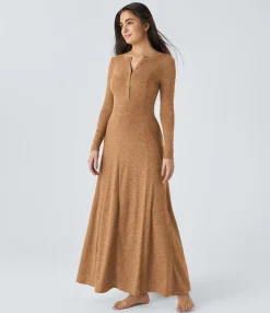 Maxi & Midi Dresses|Dresses<HALARA Round Neck Long Sleeve Flare Maxi Casual Dress