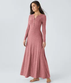 Maxi & Midi Dresses|Dresses<HALARA Round Neck Long Sleeve Flare Maxi Casual Dress
