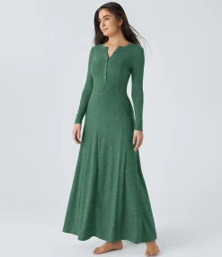 Maxi & Midi Dresses|Dresses<HALARA Round Neck Long Sleeve Flare Maxi Casual Dress