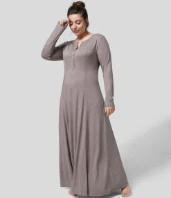 Plus Size<HALARA Round Neck Long Sleeve Flare Maxi Casual Plus Size Dress