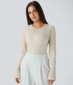Sweaters<HALARA Round Neck Long Sleeve Frill Casual Sweater