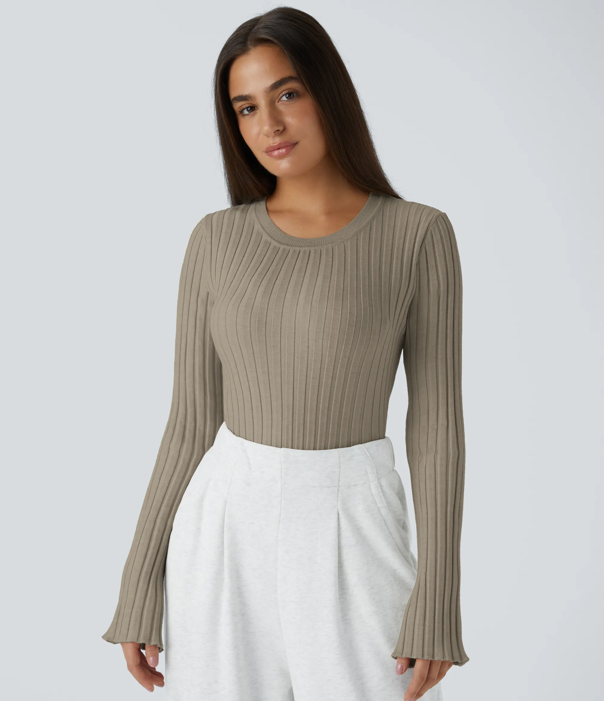 Sweaters<HALARA Round Neck Long Sleeve Frill Casual Sweater