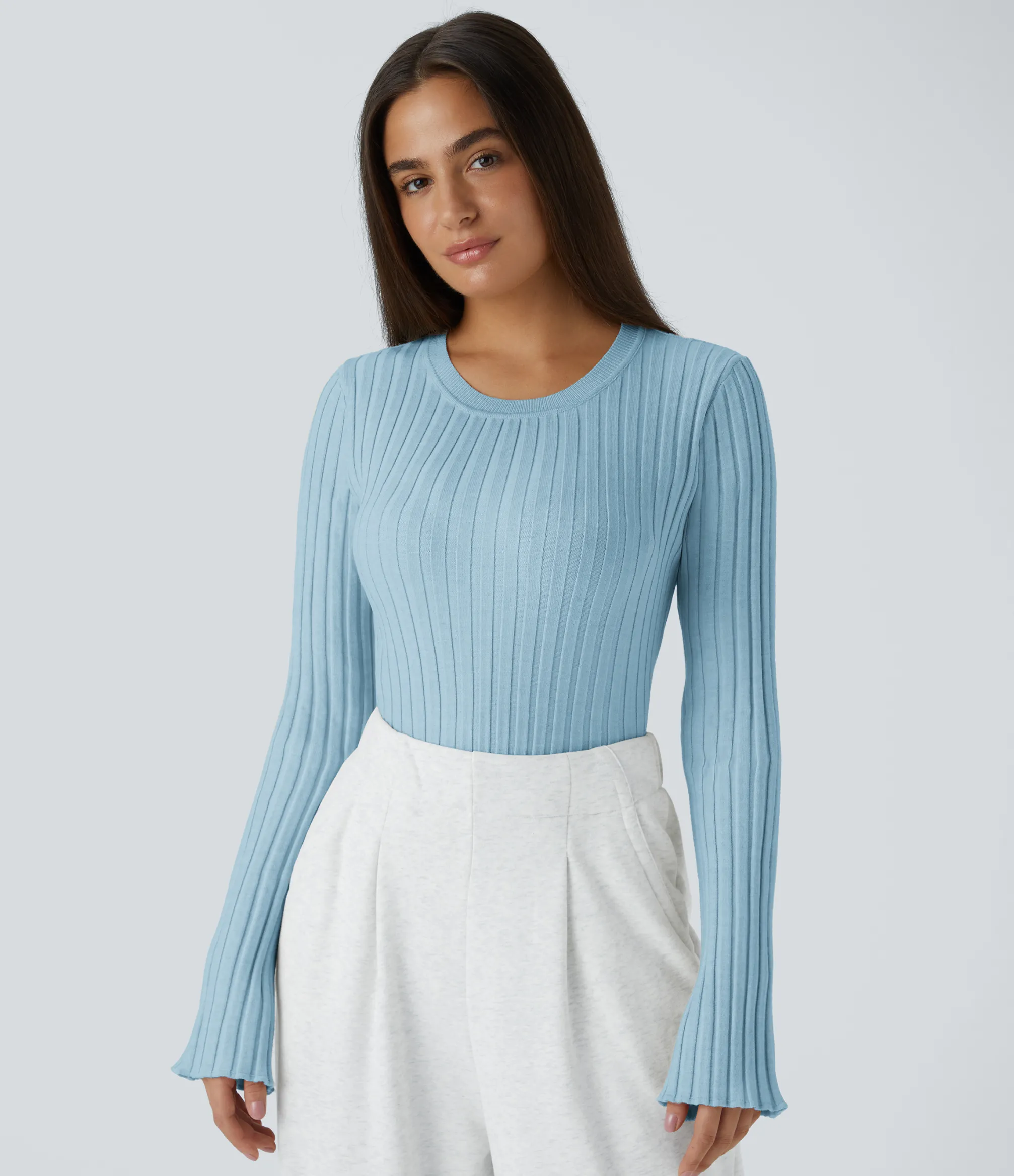 Sweaters<HALARA Round Neck Long Sleeve Frill Casual Sweater