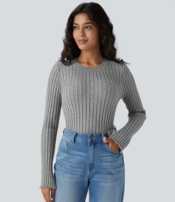 Sweaters<HALARA Round Neck Long Sleeve Frill Casual Sweater