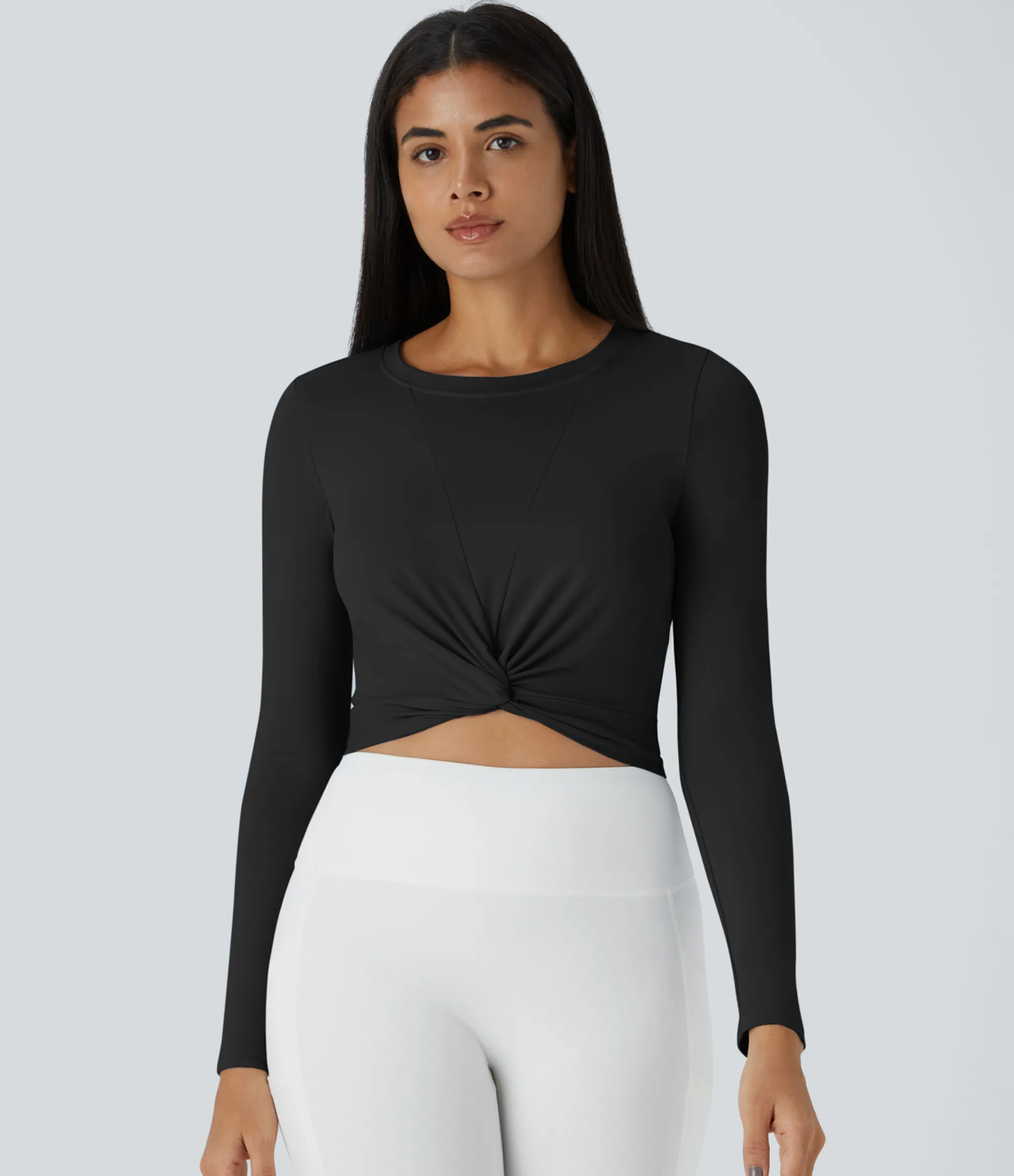 Yoga Tops|Sports Tops<HALARA Round Neck Long Sleeve Hem Slim Cropped Yoga Sports Top