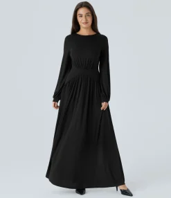 Dresses|Maxi & Midi Dresses<HALARA Round Neck Long Sleeve Maxi Dress