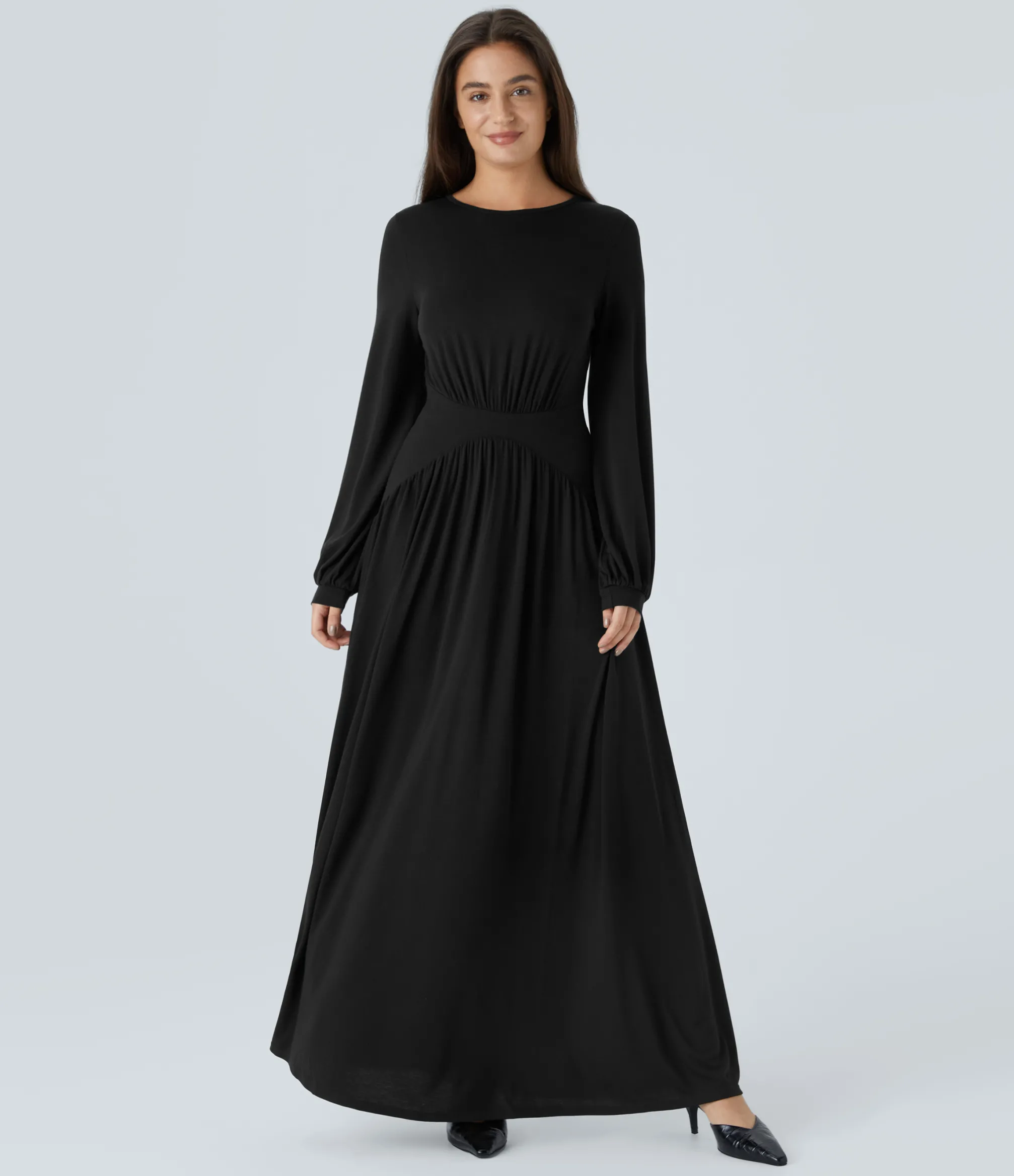 Dresses|Maxi & Midi Dresses<HALARA Round Neck Long Sleeve Maxi Dress