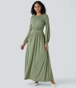 Dresses|Maxi & Midi Dresses<HALARA Round Neck Long Sleeve Maxi Dress