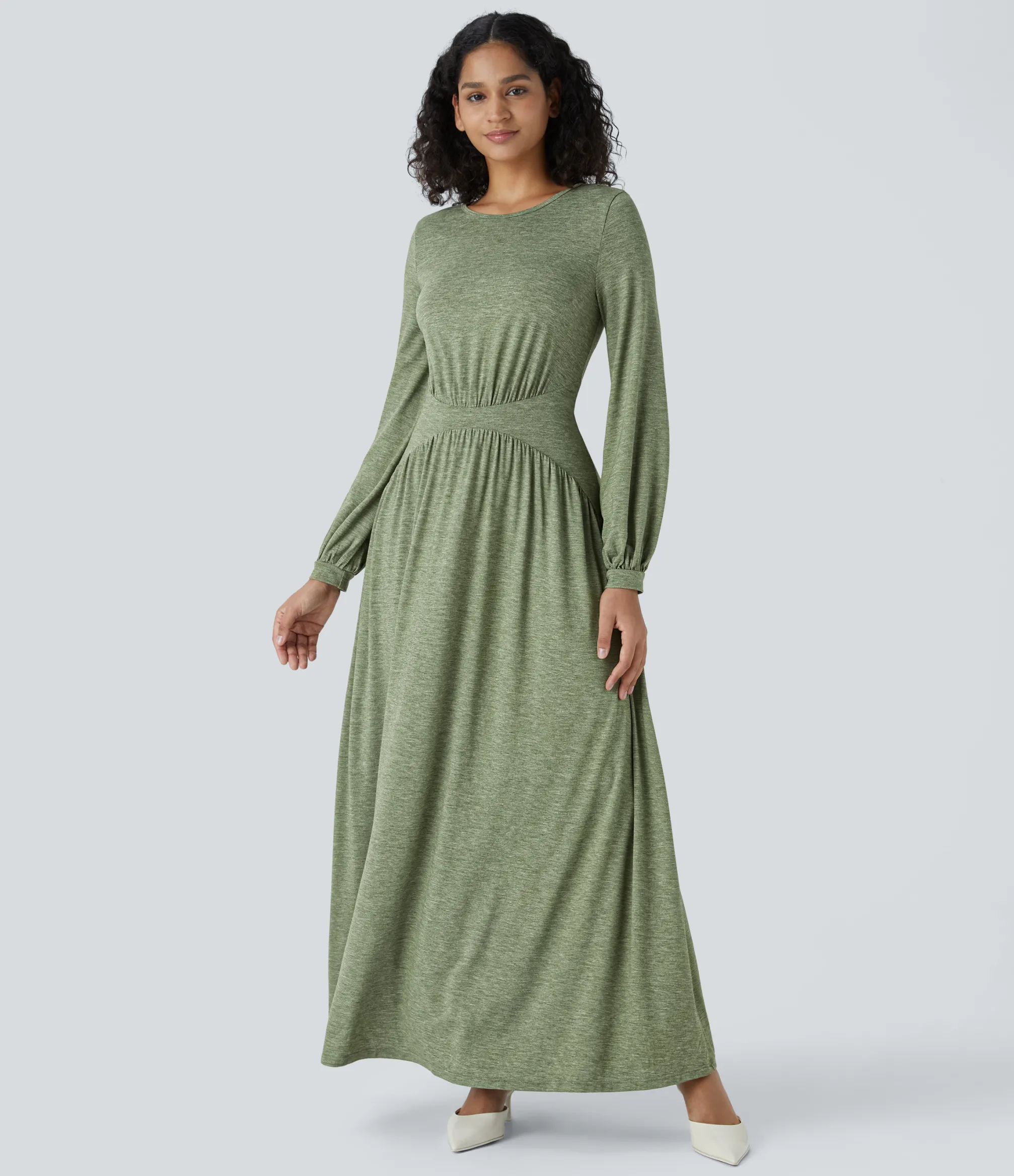 Dresses|Maxi & Midi Dresses<HALARA Round Neck Long Sleeve Maxi Dress