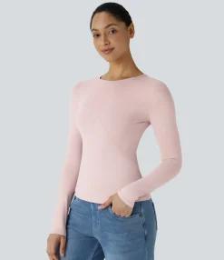 Casual Tops<HALARA Round Neck Long Sleeve Plain Skinny Casual Top