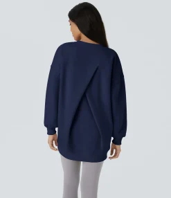 Sweatshirts & Hoodies<HALARA Round Neck Long Sleeve Pocket Oversize Fleece Casual Sweatshirt