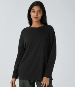 Casual Tops<HALARA Round Neck Long Sleeve Pocket Hem Relax Casual Top