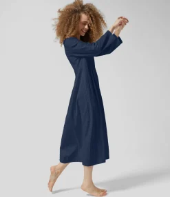 Dresses|Maxi & Midi Dresses<HALARA Round Neck Long Sleeve Pocket Solid Relaxed Midi Casual Linen-Feel Dress