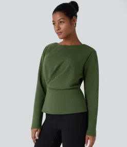 Work Tops<HALARA Round Neck Long Sleeve Relaxed Work Top