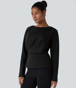 Work Tops<HALARA Round Neck Long Sleeve Relaxed Work Top
