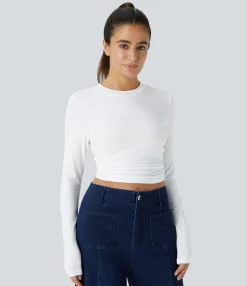 Casual Tops<HALARA Round Neck Long Sleeve Ruched Skinny Cropped Casual Top
