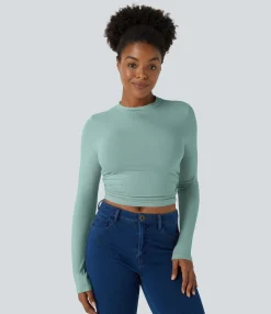 Casual Tops<HALARA Round Neck Long Sleeve Ruched Skinny Cropped Casual Top