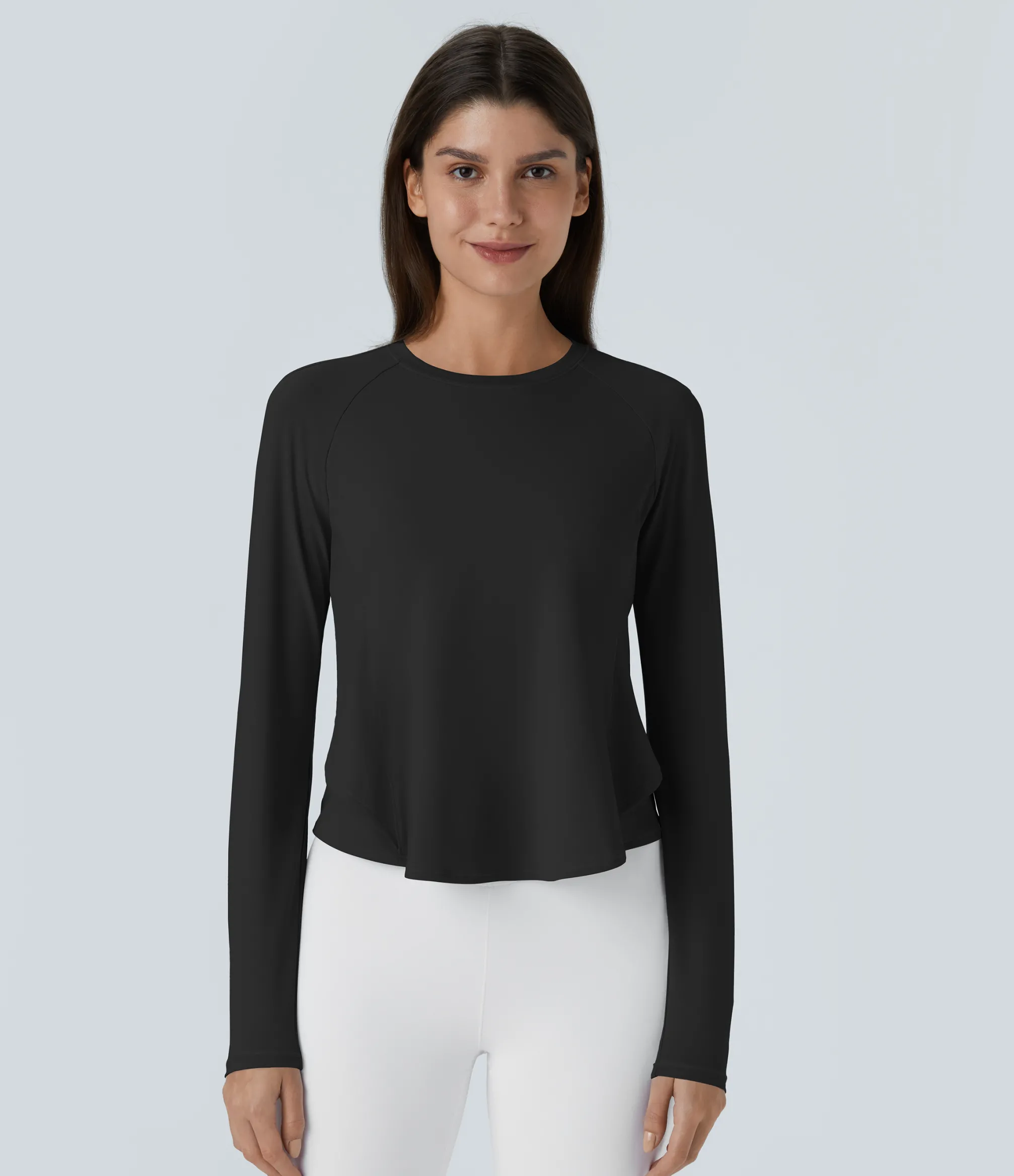 Sports Tops|Sports Tops<HALARA Round Neck Long Sleeve Ruffle Hem Running Sports Top