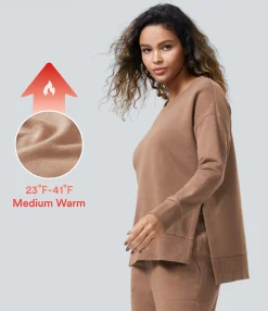 Sweatshirts & Hoodies<HALARA Round Neck Long Sleeve Side Fleece Casual Sweatshirt