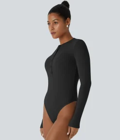 Work Tops|Bodysuits<HALARA Round Neck Long Sleeve Skinny Thermal Work Bodysuit