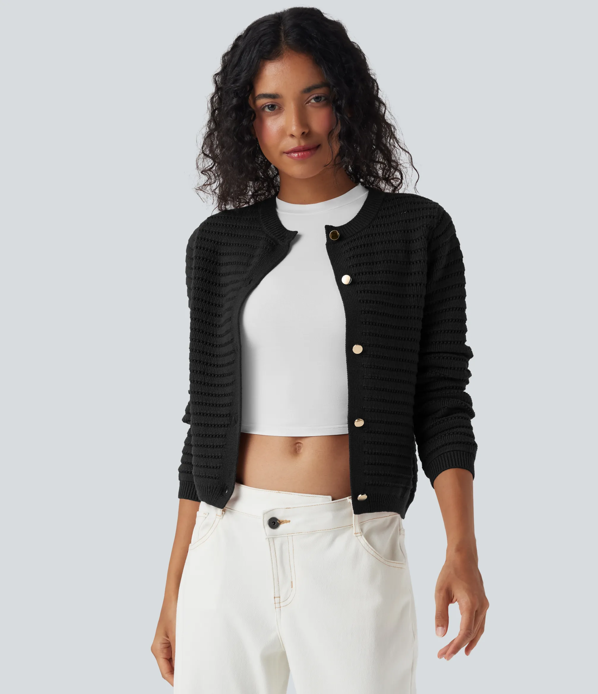 Sweaters<HALARA Round Neck Long Sleeve Sweater Knit Work Cardigan