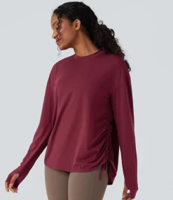 Sports Tops|Sports Tops<HALARA Round Neck Long Sleeve Thumb Hole Drawstring Quick Dry Yoga Sports Top