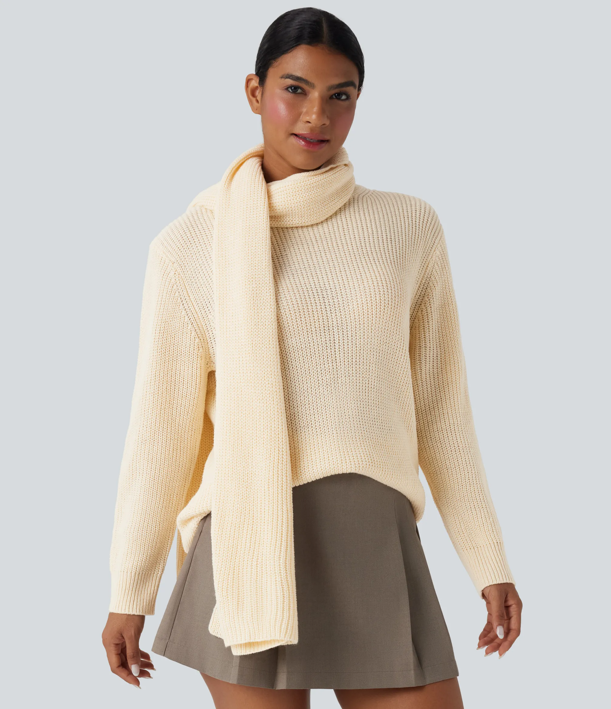 Sweaters<HALARA Round Neck Long Sleeve Work Sweater with Scarf