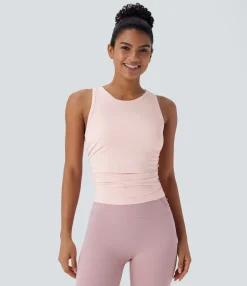 Yoga Tops|Tank Tops & Camis<HALARA Round Neck Racerback Ruched Yoga Tank Top